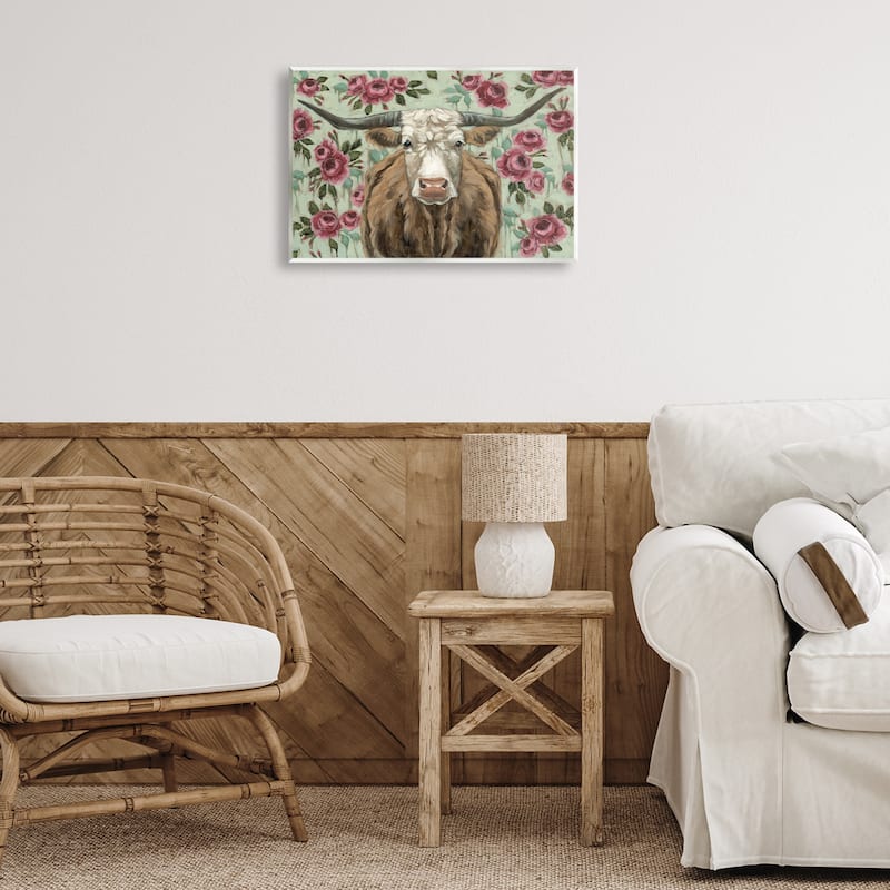 Stupell Longhorn with Magenta Blooms Wall Plaque Art Design By Sara G. Designs