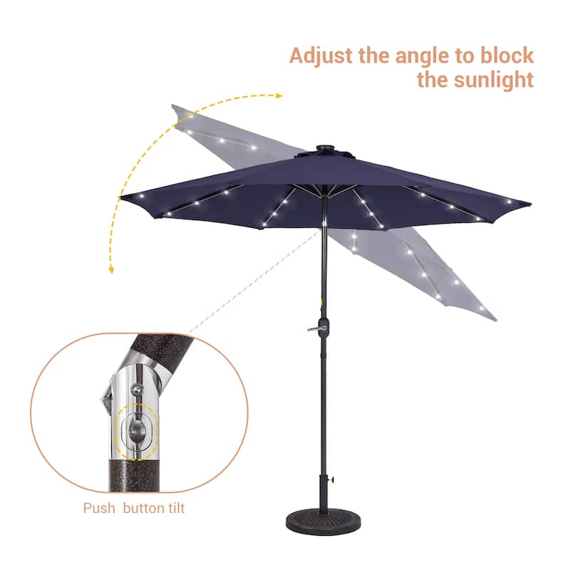 LIVOOSUN LED 9ft Patio Umbrella Market Umbrella Steel Tilt w/Crank