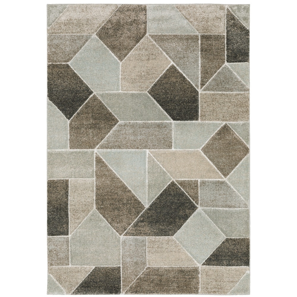 Vista Home Celeste Modern Geometric Grey/ Brown Power Loom Rug.