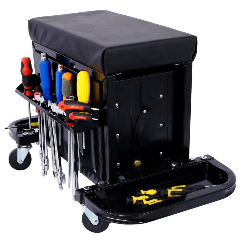 3-Drawer Rolling Tool Chest Seat, Rolling Mechanic Seat with Tool Tray