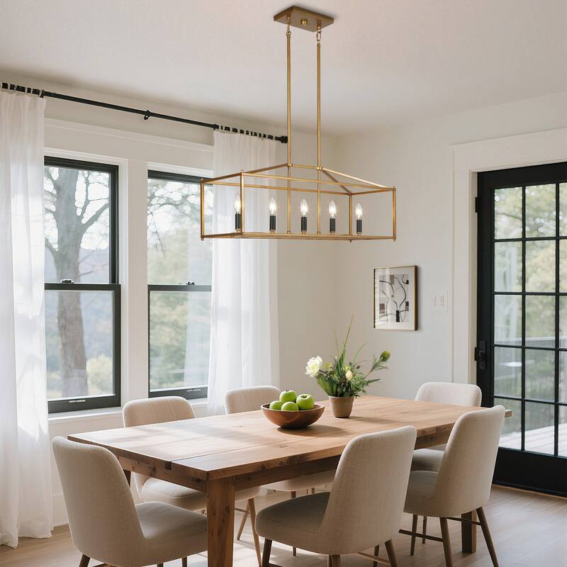 Dilley Modern Gold 5-Light Chandelier Rectangle Kitchen Island Light - L30"xW10.2"xH12"