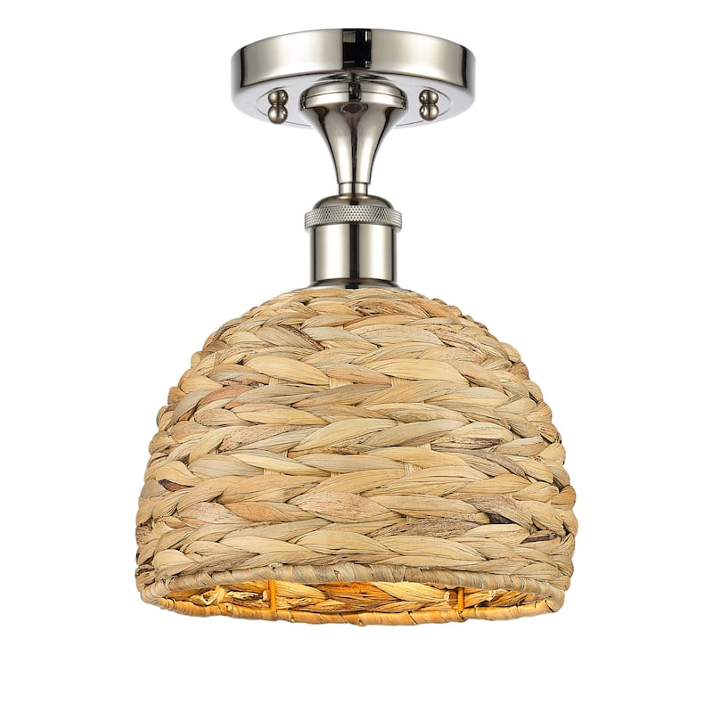 Innovations Lighting 516-1C-11-8 Woven Rattan Semi-Flush Woven Rattan - Polished Nickel / Natural