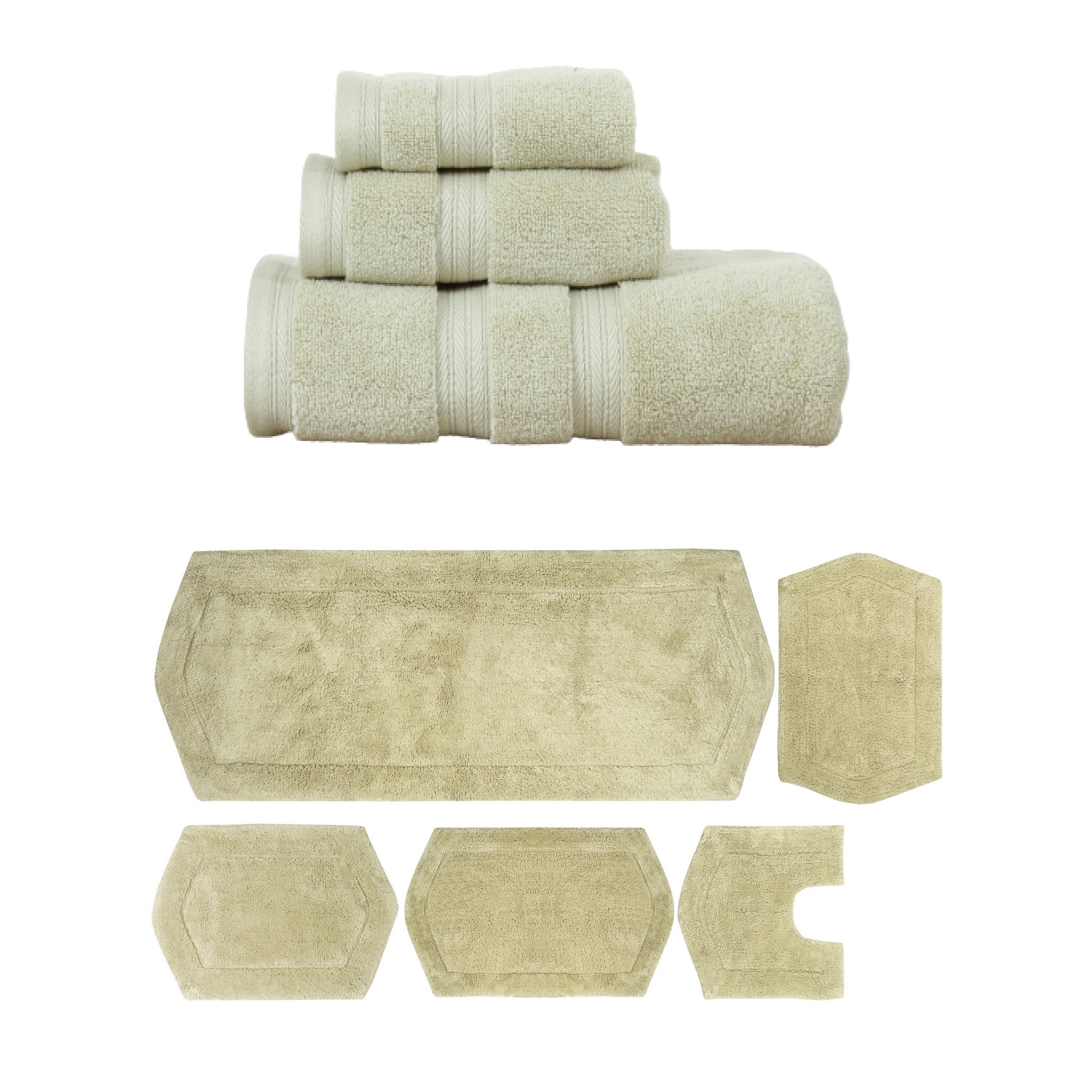 Home Weavers Waterford Collection 100% Soft Cotton Super Absorbent 3 Pc Towel Set & 5 Pc Bath Rug Combo, Non Slip (Set of 8)