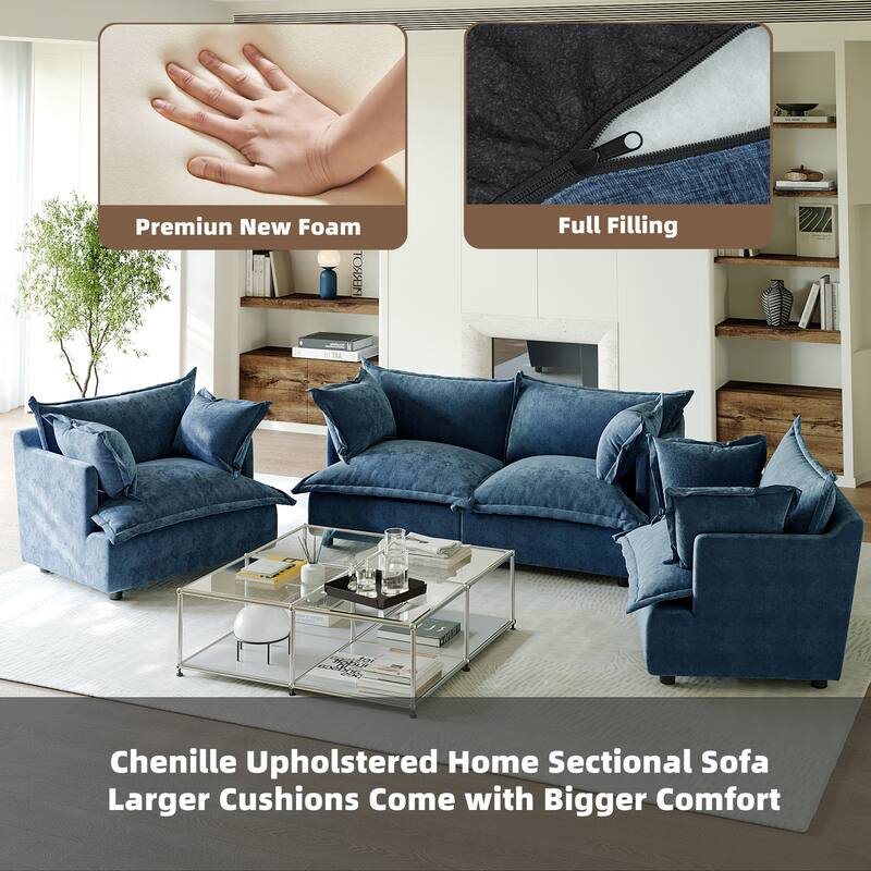 Comfy Cloud Oversized Chenille Modular Sectional Sofa Armchair Set
