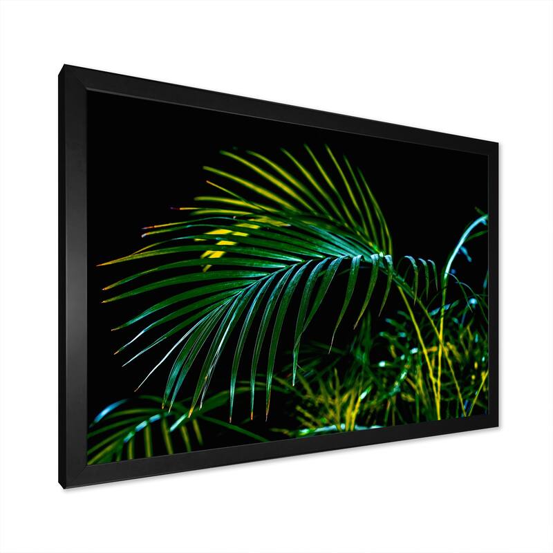 Designart "Abstract Tropical Green Palm Leaves" Tropical Framed Art Print