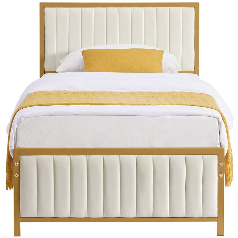 Javlergo Bed Frames with Upholstered Tufted Headboard and Footboard, Heavy Duty Steel Slats Platform, No Box Spring Needed