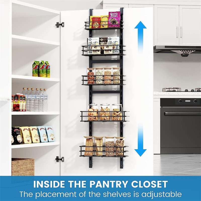 5Tier Over the Door Pantry Organizer Spice Rack - 4.72"D x 11.81"W x 49.21"H