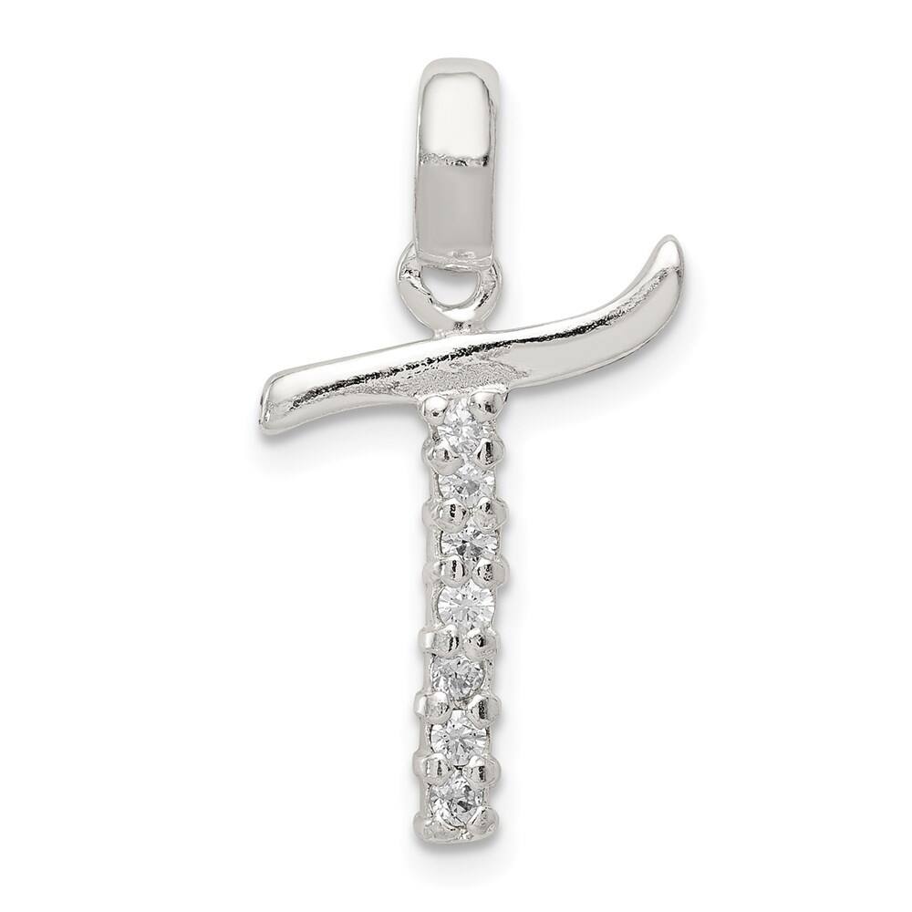 925 Sterling Silver CZ Initial Letter T Pendant