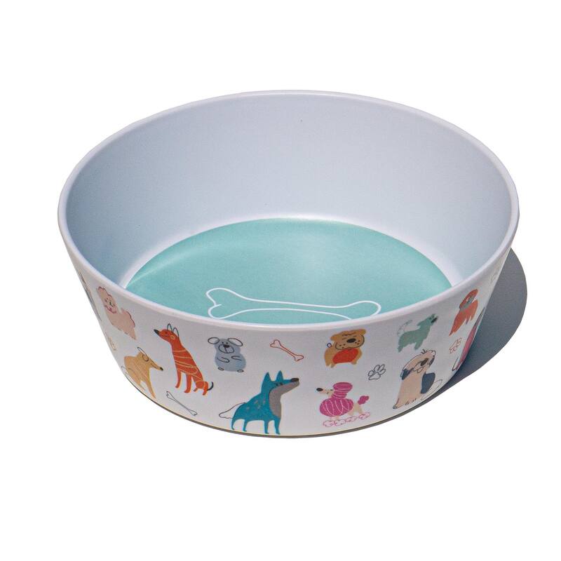 Dog Whimsy, Medium Bowl, 3 cups , Set of 2 - White