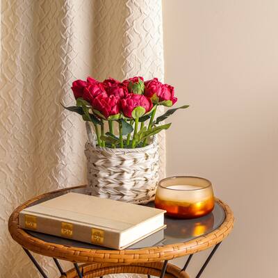 National Tree Company 10 in. Red Peony Flower Bouquet in White Basket - 10 in