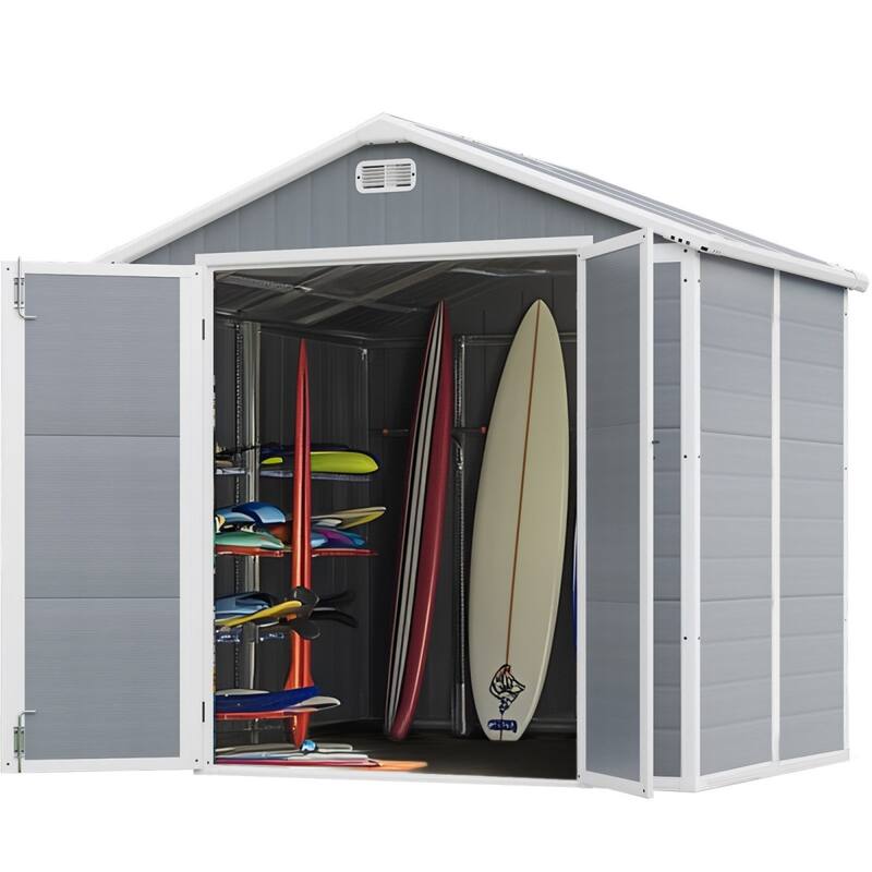 7.5x6.5FT Outdoor Resin Storage Shed, All-weather Plastic Shed w/Lockable