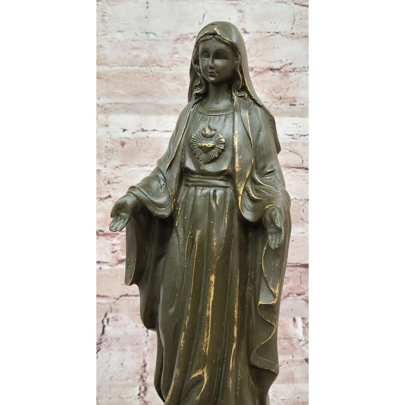 Immaculate Heart Of Mary Bronze Sculpture - Religious Christian Virgin Mary Art