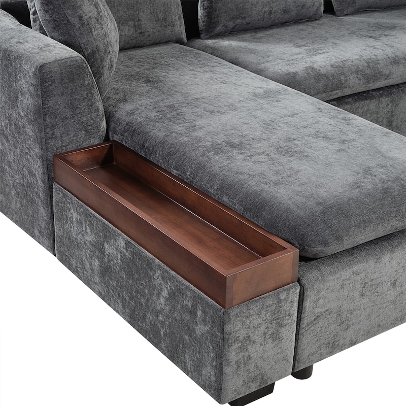 93.7" Chenille L-Shaped Sectional Sofa with Wooden Storage Compartment and Deep Seating