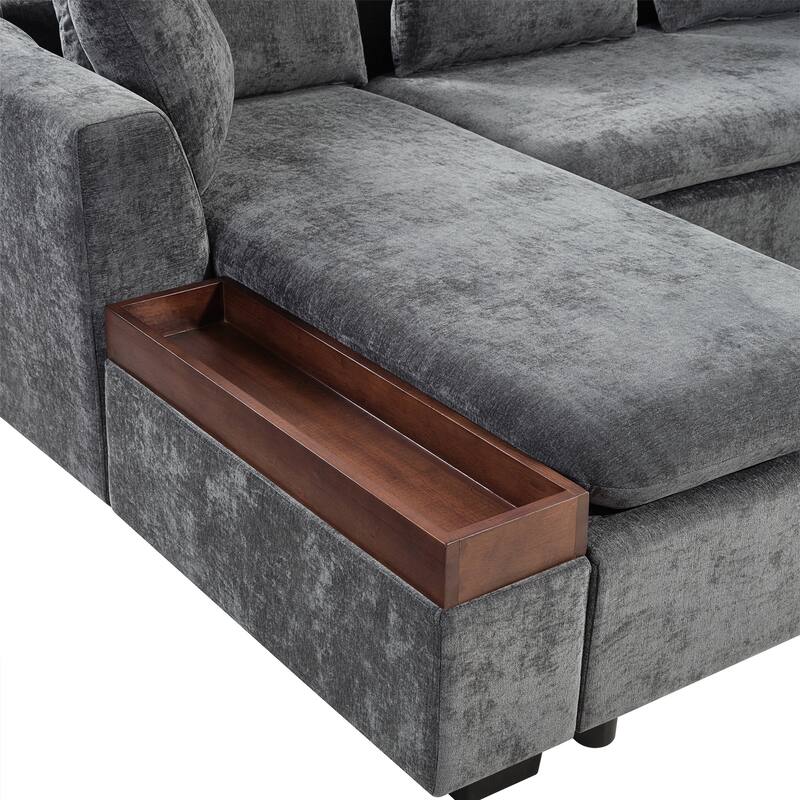 Chenille Upholstered Cloud Sofa L-Shaped Couch with Chaise Lounge & Storage