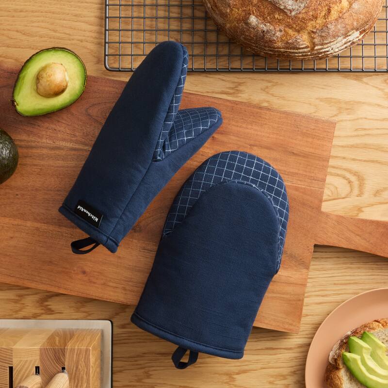KITCHENAID Gourmet Series Gridlines Mini Oven Mitts 2-Pack Set, Heat Resistant up to 600°F, Soft Silicone Grip, Magnetic Cuff