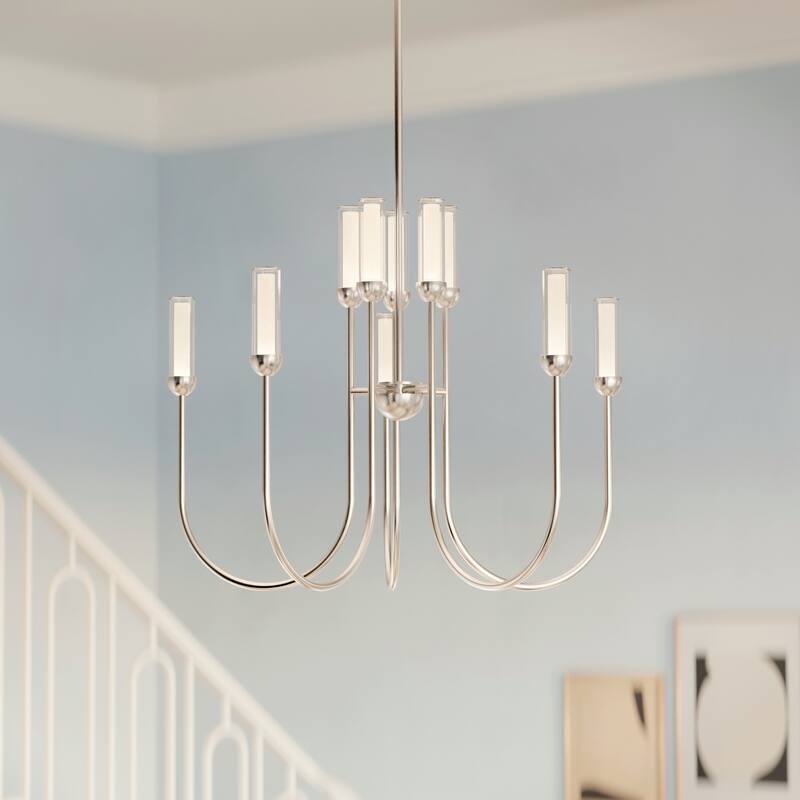 Moraine 30 Inch LED 10 Light 2-Tier Chandelier in Polished Nickel