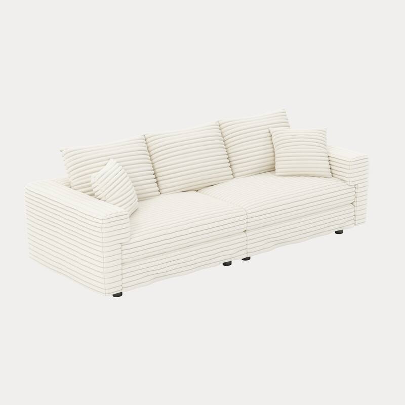 Plush Corduroy Upholstered 3 Seat Sofa , Convertible Deep Seat Lounge Sofa Chair, Cloud Sofa with 5 Soft Pillows