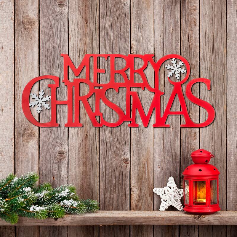 Glitzhome 24"L Metal MERRY CHRISTMAS or HAPPY HOLIDAYS Wall Decor Art