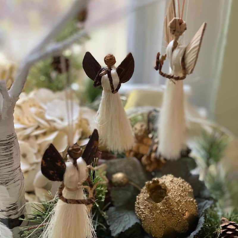 Handmade Sisal Angel Ornaments, Set of 4