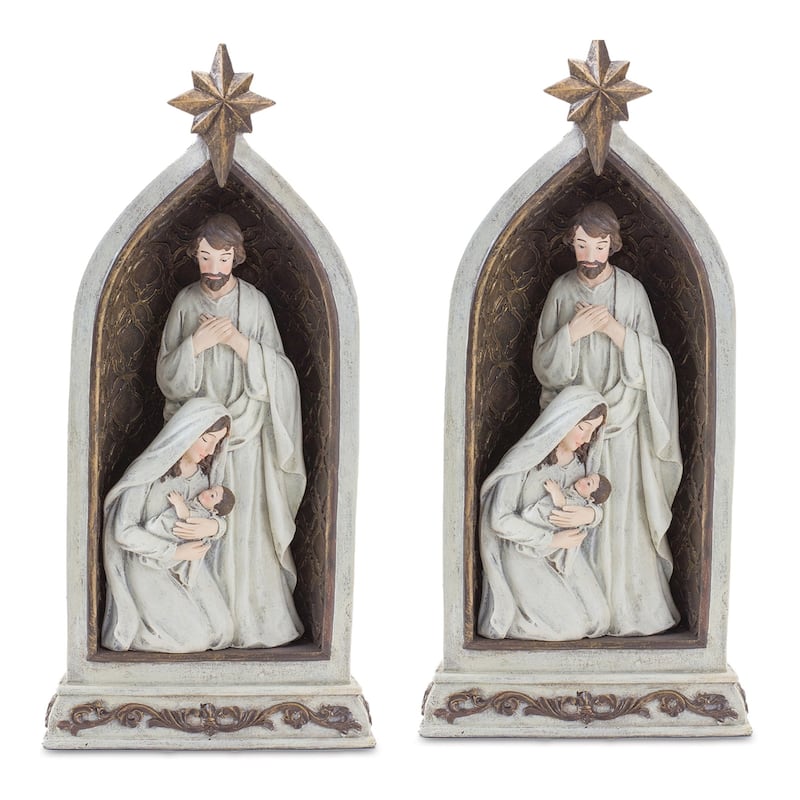 2 White Brown Holy Family Nativity Scene Christmas decors 12.5"