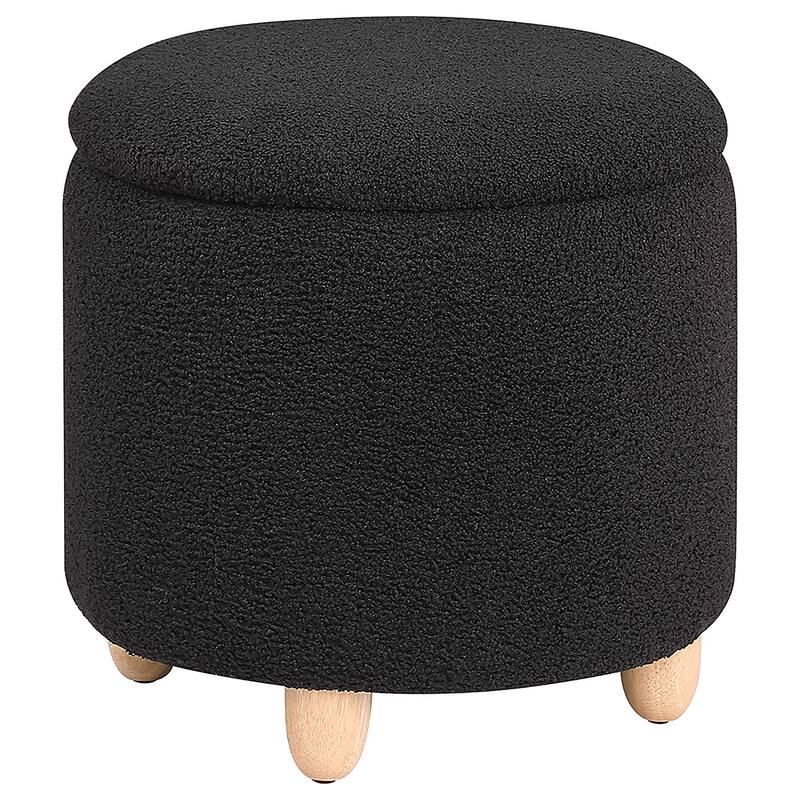 Faux Sheepskin Upholstered Round Storage Ottoman