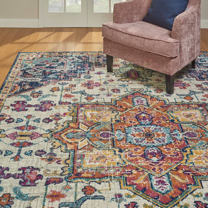 Gertmenian Davos Tyrella Transitional Bohemian Medallion Multi-Colored Narrow Border Area Rug - 5'3"x7'