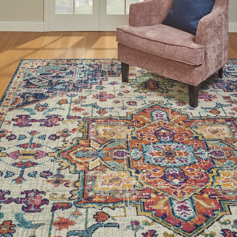 Gertmenian Davos Tyrella Transitional Bohemian Medallion Multi-Colored Narrow Border Area Rug - 7'10 x 10'