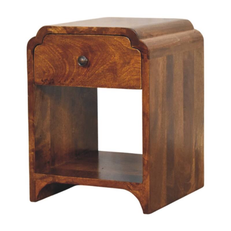 Mini Chestnut Nightstand with Drawer and Open Shelf, Brown