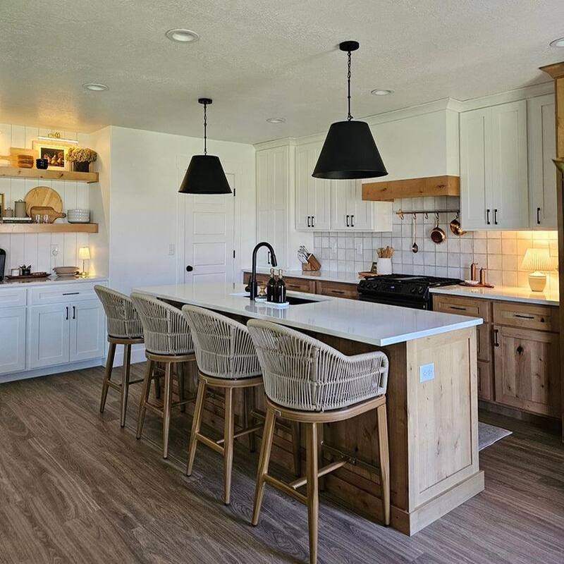 PURPLE LEAF Modern Rattan Bar Stools Set of 2 with Cushion and Back Counter Stools