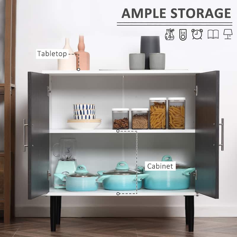 HOMCOM 2-Door Storage Cabinet with Adjustable Shelf, Free Standing Accent Sideboard and Buffet, Grey / White