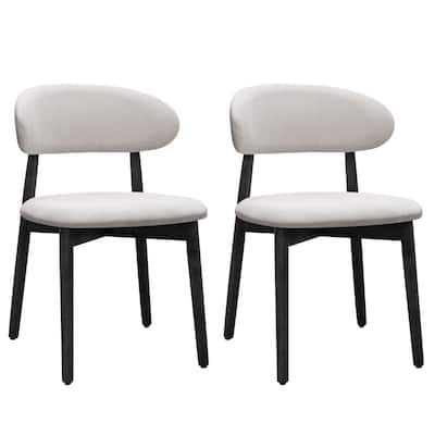 Cotton-Linen Fabric Upholstered Dining Chair with Black Solid Wood Legs, Armless Chair Set of 2 for Kitchen, Living