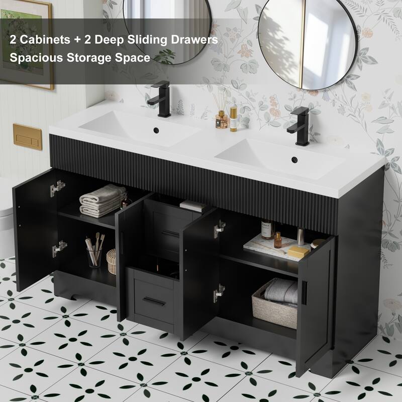 Wavy Line 30"/36"/48" Bathroom Vanity Set with Sink & Faucet
