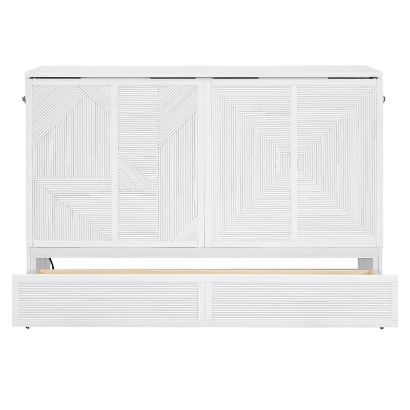 Queen Size Smart Murphy Bed - Space-Saving Wall Bed with Storage Cabinet And USB Ports and Outlets