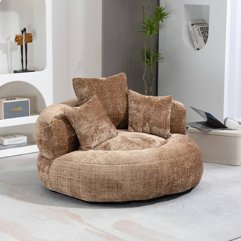 Durable Lazy Sofa Comfort Lounger, High Back Bean Bag Couch with 3 Pillows - Coffee