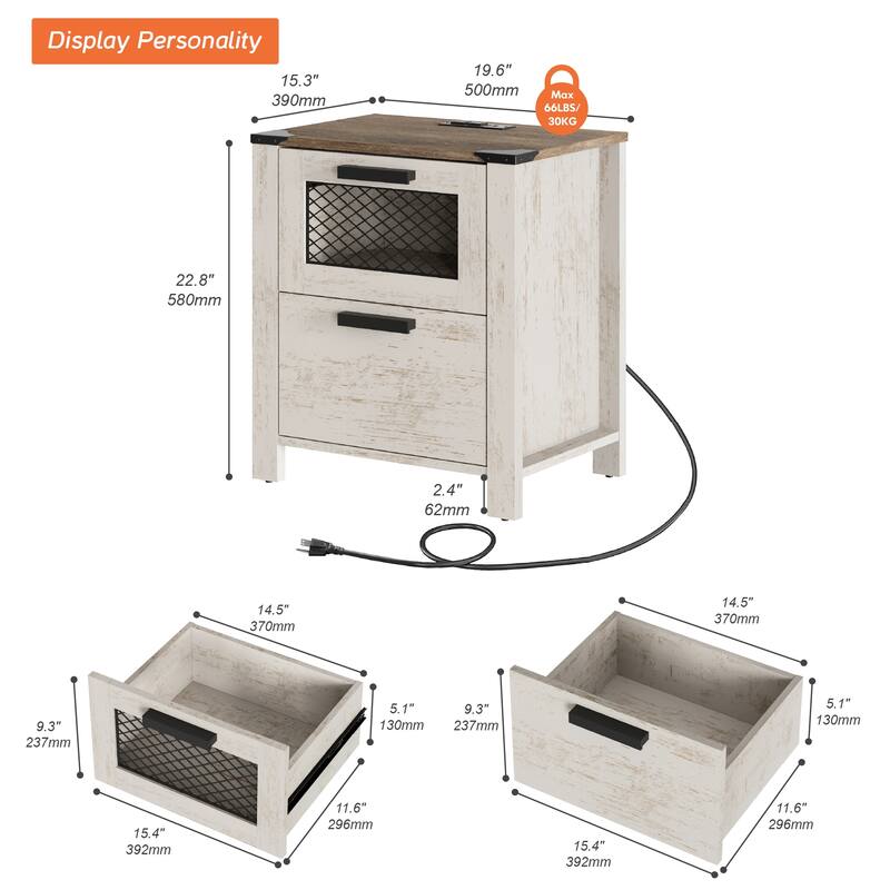 Sofa Side Bedside Table with Charging Station