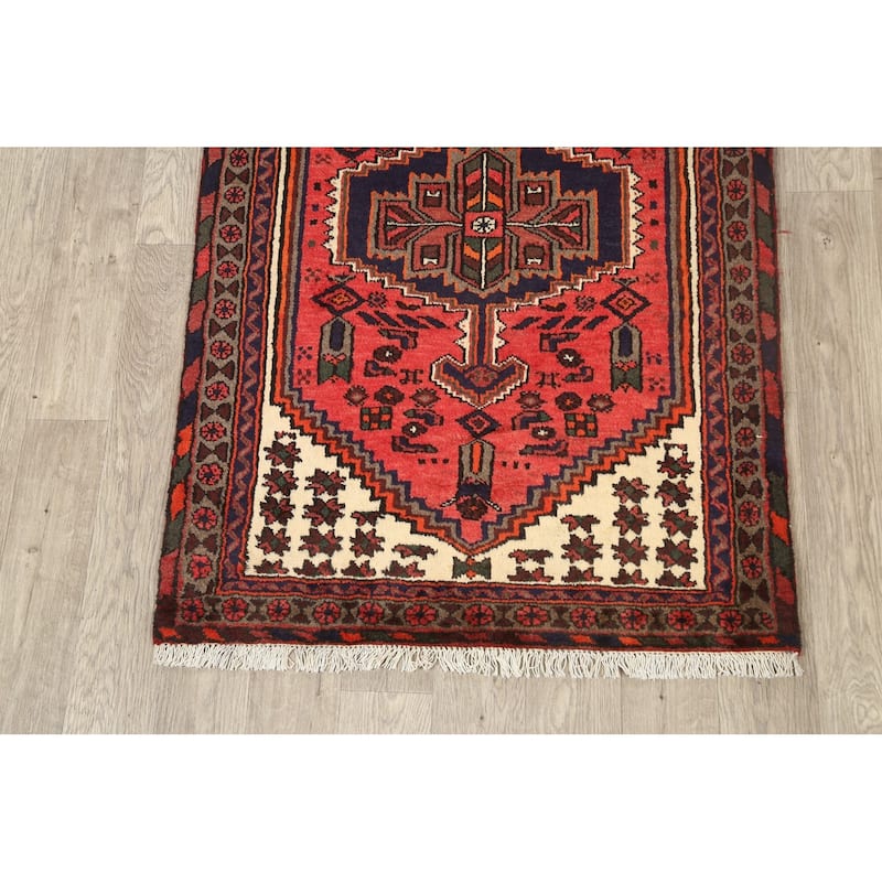 Geometric Persian Hamedan Area Rug Wool Hand-knotted Foyer Carpet - 3'3" x 4'9"