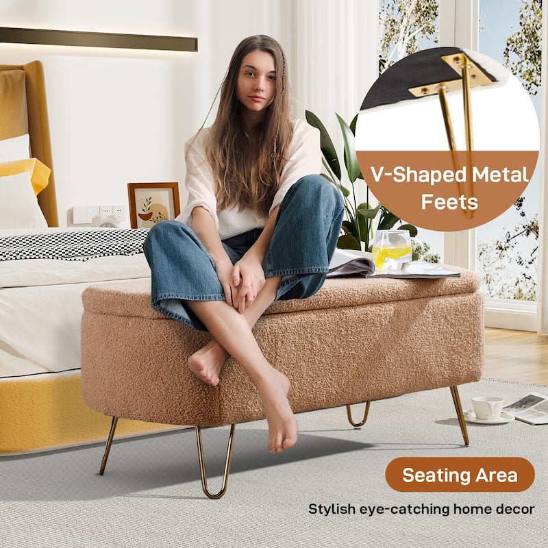 Ouyessir Modern Sherpa Storage Bench, Ottoman with Storage