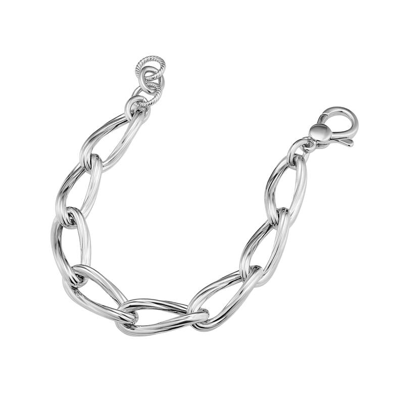Fremada Rhodium Plated Silver Scluptured Oval Link Bracelet (7.5 inches)