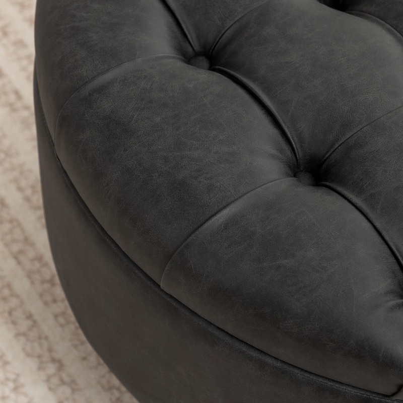 SEYNAR 29.5''Modern PU Leather Round Storage Ottoman with Wood Legs
