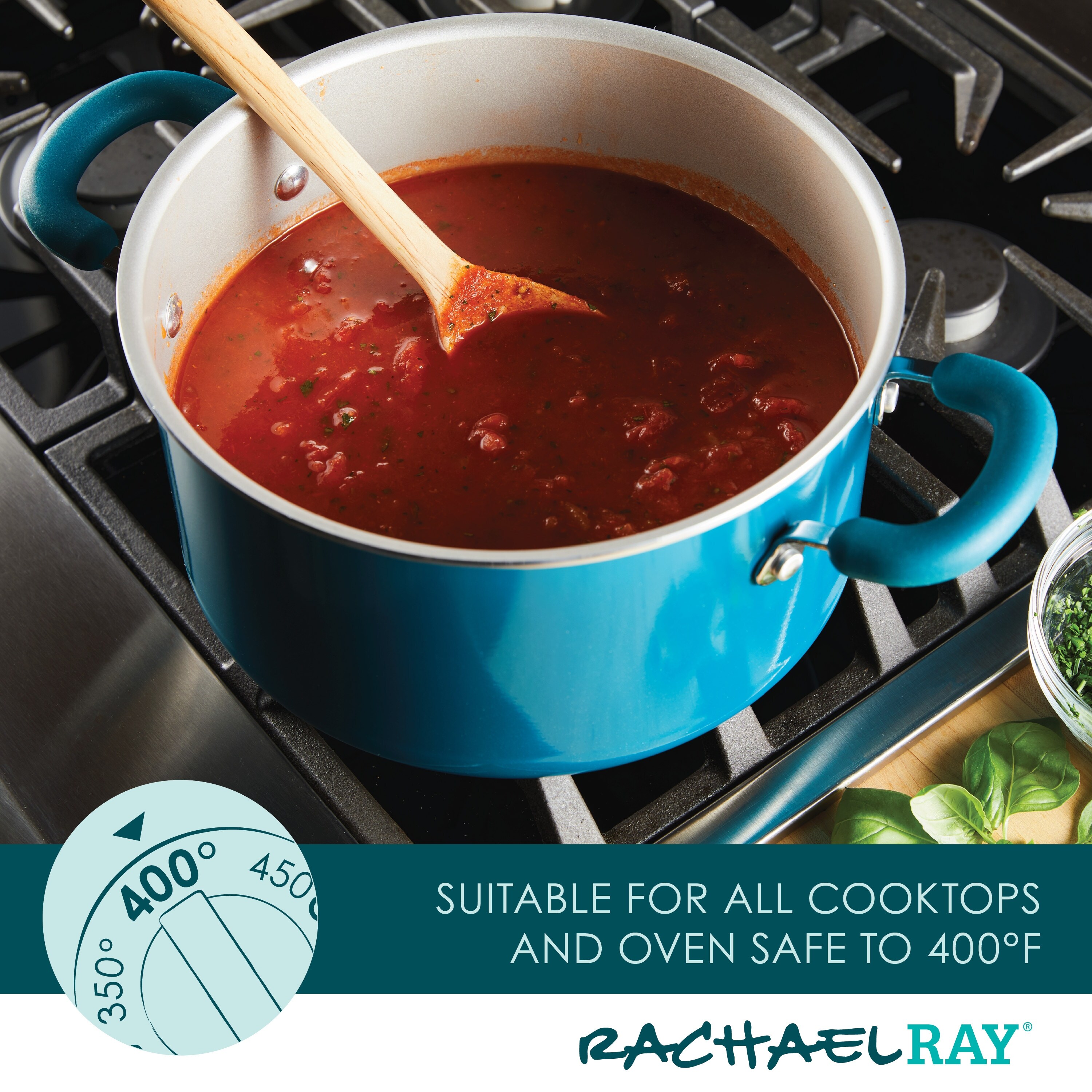 Rachael Ray 13-Piece Create Delicious Aluminum Nonstick Cookware Set, Teal  Shimmer 