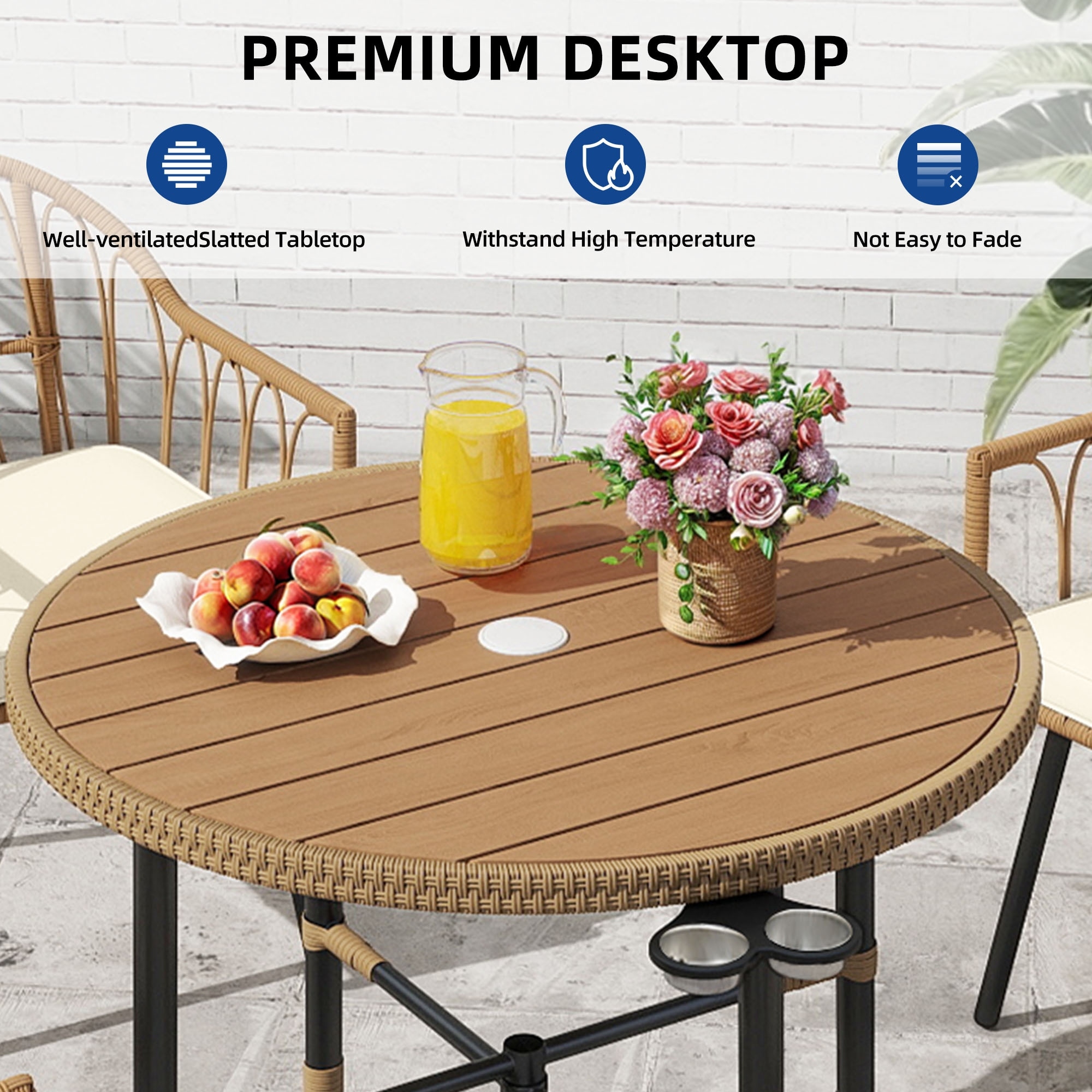 Vedula Outdoor Small Dining Table Set Wicker Plastic Patio Table