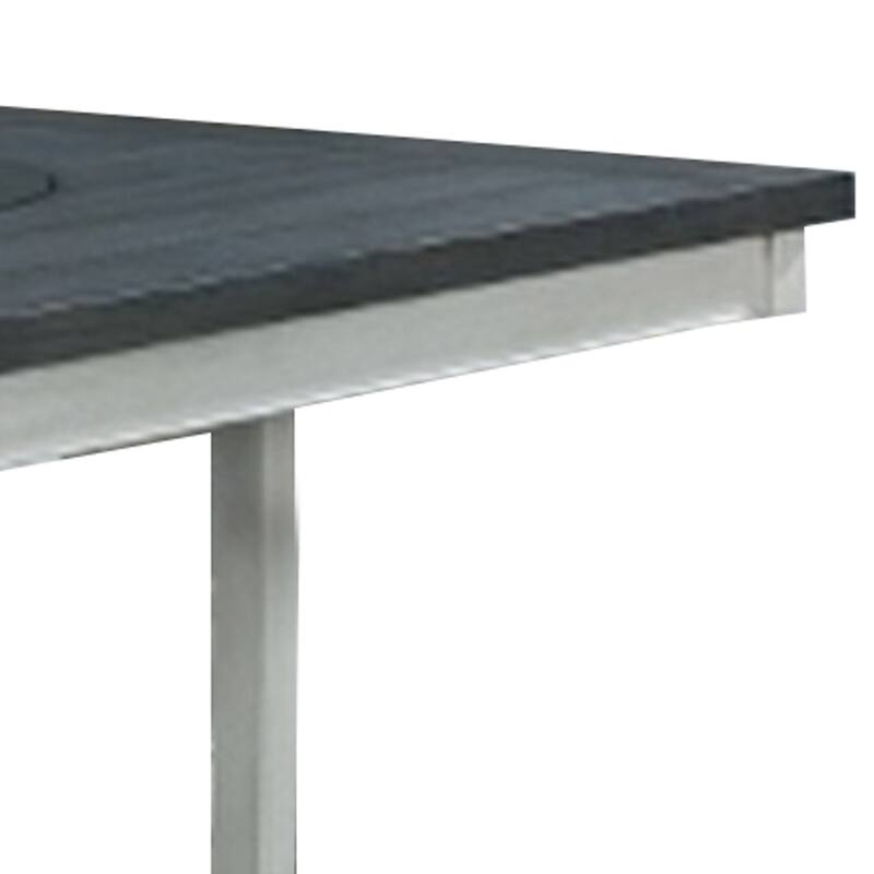 Counter Height Table with Wooden Open Shelf, White and Gray