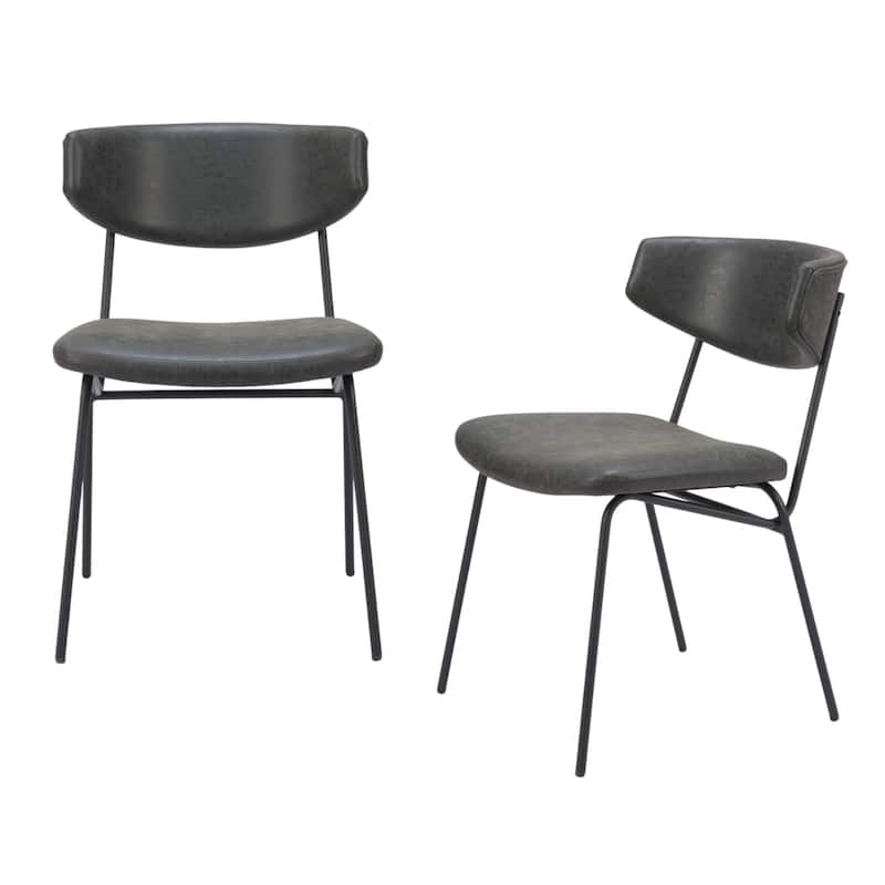 HomeRoots Set of Two Gray and Black Upholstered Faux Leather Open Back Dining Side Chairs - 20 in. x 30.3 in. x 24 in.