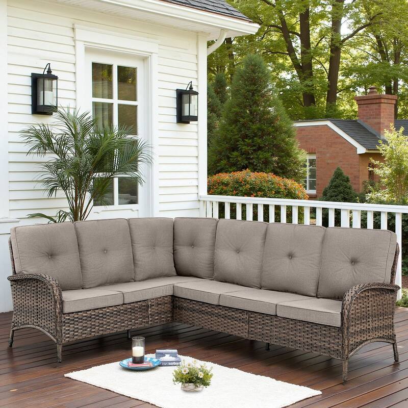 Outdoor PE Rattan Patio Conversation Set - Brown - Beige
