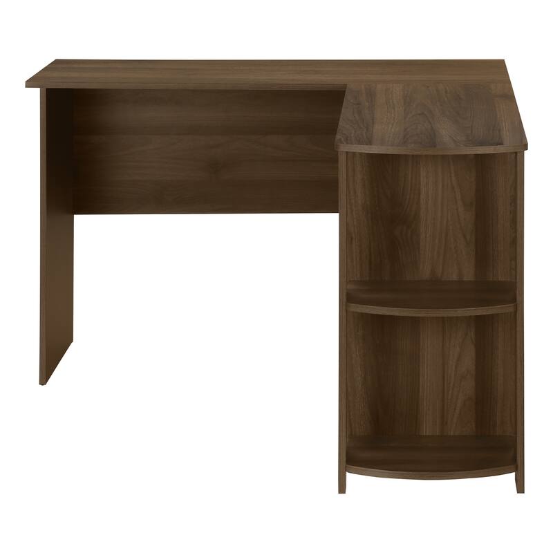 Contemporary 48" Corner Computer Desk with Storage Shelves, Brown Wood-Look Laminate, Space-Saving Design