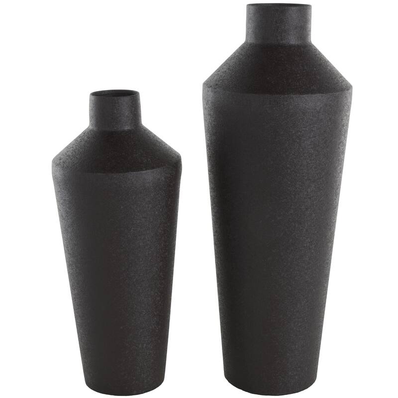 Metal Textured Tapered Decorative Vase - Set of 2 Black - Roche River Decor - Black