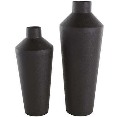 Metal Textured Tapered Decorative Vase - Set of 2 Black - Roche River Decor