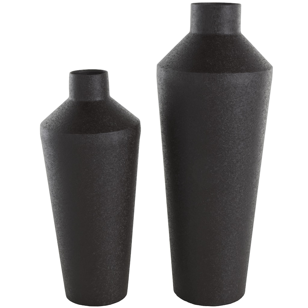 Metal Textured Tapered Decorative Vase - Set of 2 Black - Roche River Decor