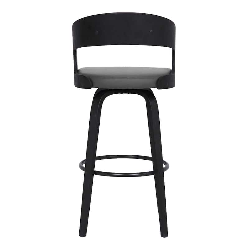 Grey Fabric Swivel Bar Height Chair with Black Iron Frame and Footrest - 18” x 18” x 41” (D x W x H)
