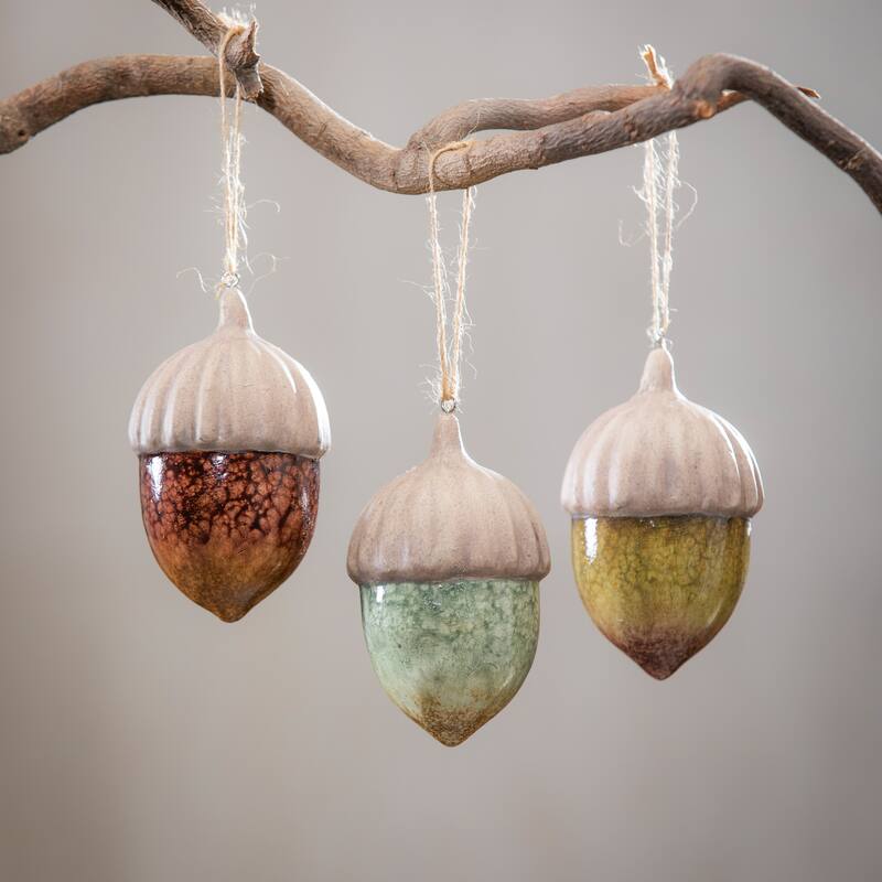 3.75" Ceramic Hanging Decor Set, Acorn